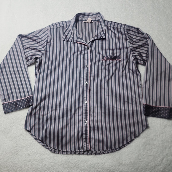 Victoria's Secret Vintage Striped 2 Piece Gray and Pink Pajama Set Size Large - Picture 2 of 15